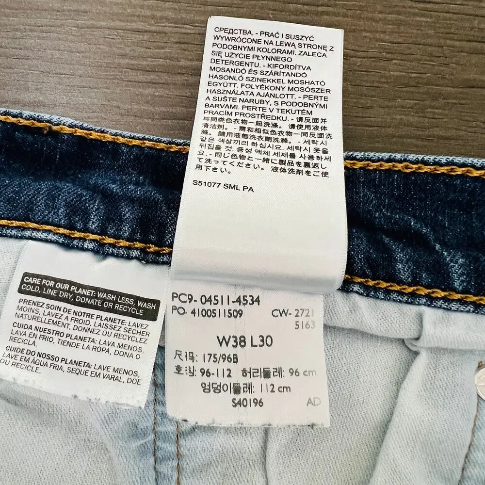 Levi's 511 Jeans Men's Size 38x30 Blue Altered Cut Raw Hem Measures 38x26